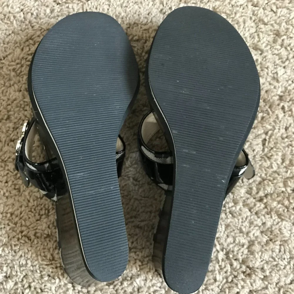 Coach Black Signature Wedge Sandals